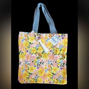 Shabby Chic NWT Canvas Tote Bag Floral Print‎ 15x15x6 w/ Tassel Cotton
